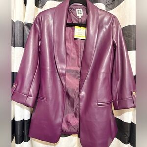 Anne Klein Rich Plum Faux Leather Blazer